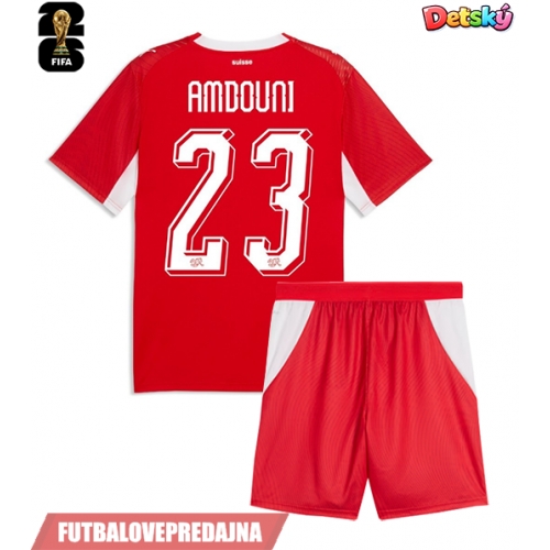 Lacne Dětský Futbalové dres Švajčiarsko Zeki Amdouni #23 MS 2026 Krátky Rukáv - Domáci (+ trenírky)